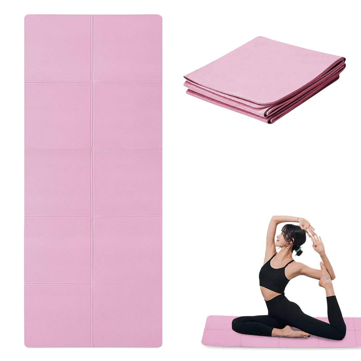 Pilates Yoga Mat Workout - Pink Foldable Yoga Mat Eco Friendly